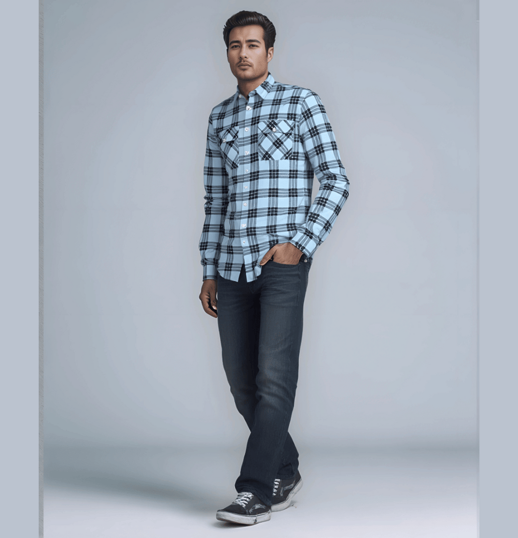 BLUE BLACK PLAID FLANNEL SHIRT